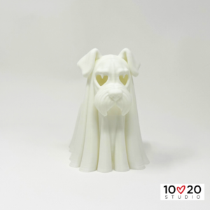 Standing Ghostly Schnauzer LED tealight lantern, front view