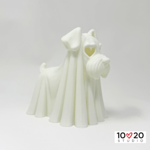 Standing Ghostly Schnauzer LED tealight lantern, three-quarter side view