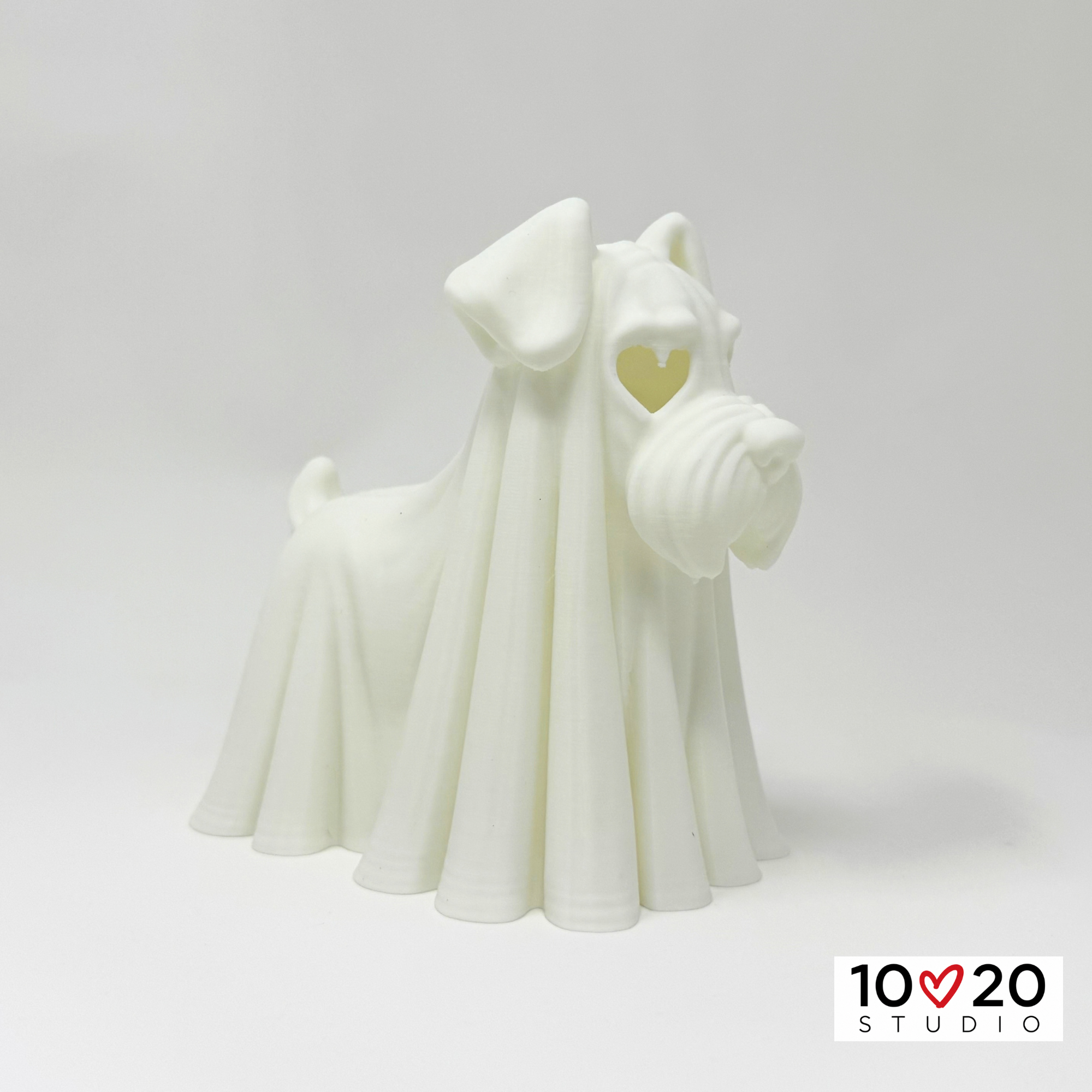 Standing Ghostly Schnauzer-2 Standing Ghostly Schnauzer LED tealight lantern, three-quarter side view